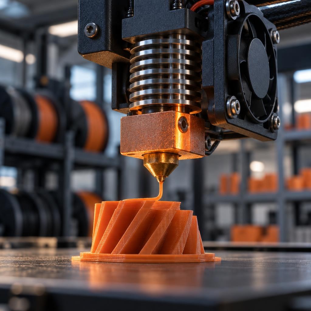3D printer hotend and nozzle assembly with molten filament extruding